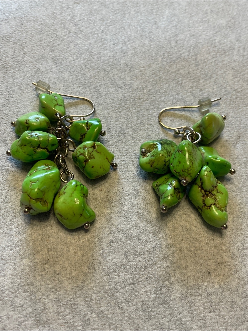 Gaspeite Green Cluster Stone Drop Earrings